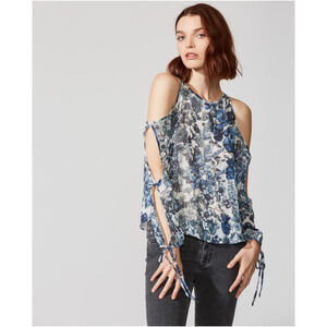 Bailey 44 Blue Floral Chiffon Cold Shoulder Flea Market Top Small NEW